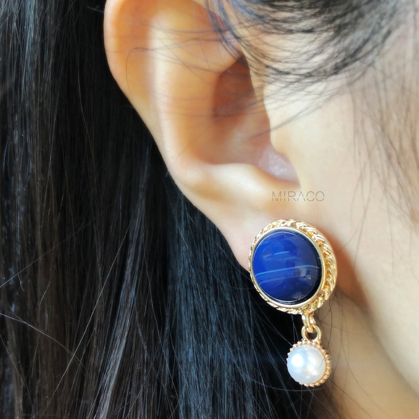 Navy & Pearl Clip-On Earrings – Vintage Gold, Screw-Back Style