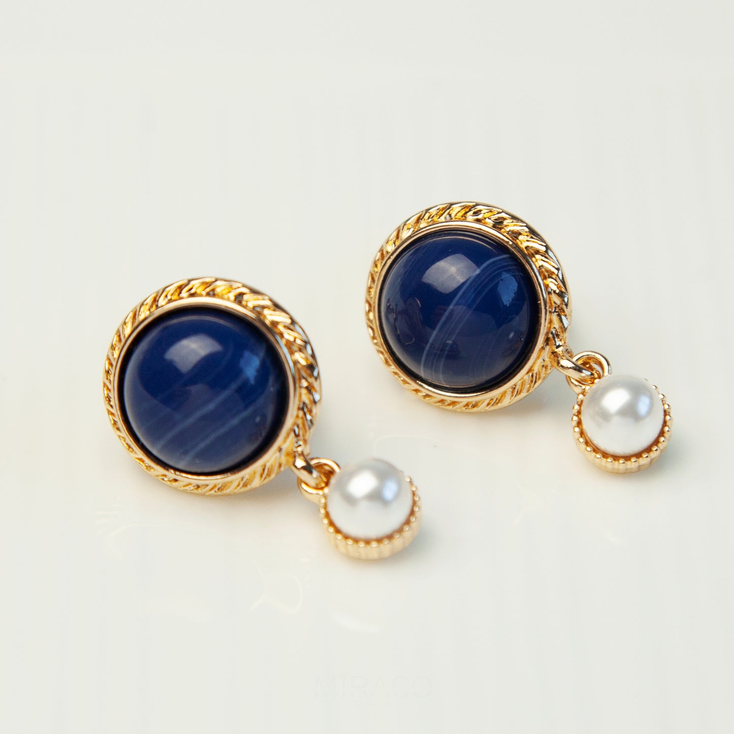 Navy & Pearl Clip-On Earrings – Vintage Gold, Screw-Back Style