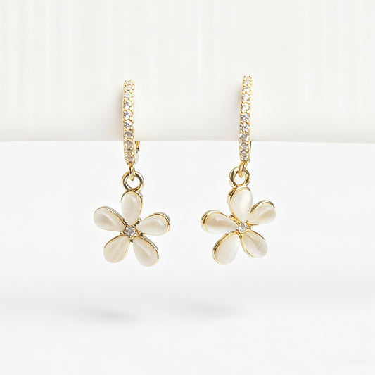 Gold Daisy Dangle Clip On Dangle Hoop Earrings