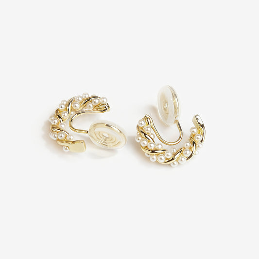 Clip On Twisted Pearls Hoop Earrings