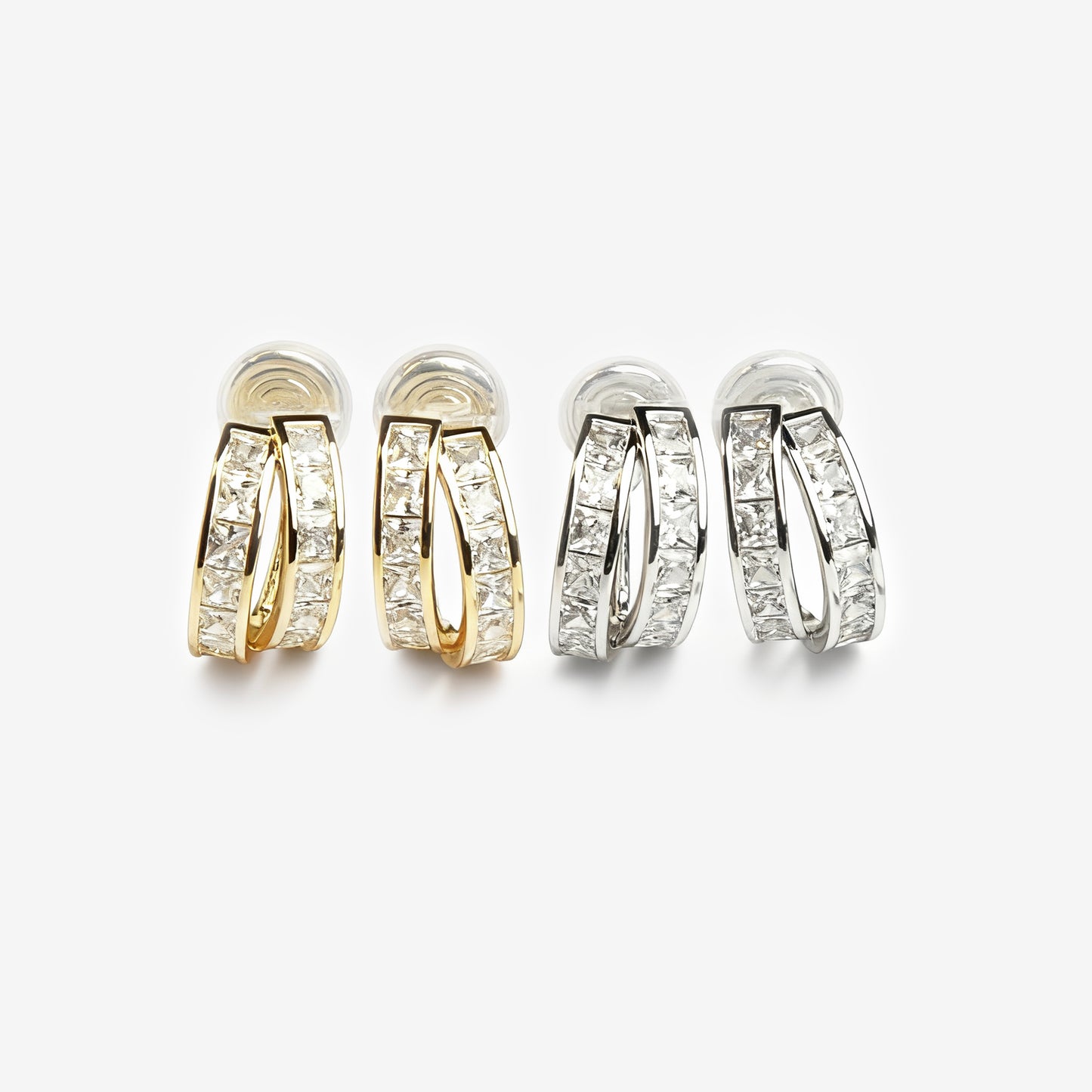 Clip On Half Hoop Diamond Stud Earrings, Minimalist Pave Crystal Gold Or Silver Stud Earrings, Clip On Diamond Studs, Large Crystal Ear Clip