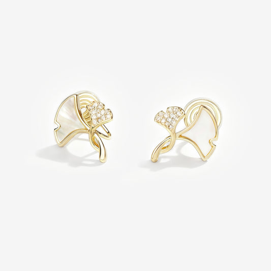 Gold earrings with floral design, clip on leaf stud earrings, gold clip on studs