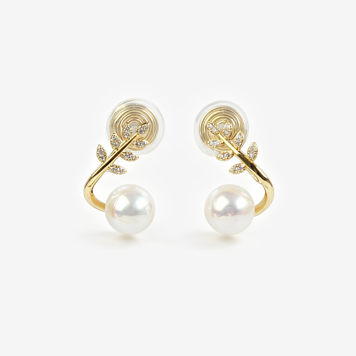 Gold Plated Pearls CZ Stud Clip On Earrings