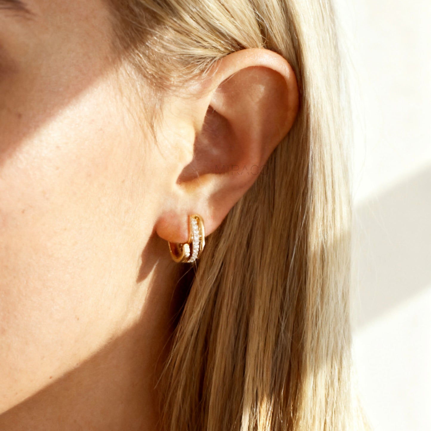 Gold Plated CZ Huggie Hoops Clip On Earrings