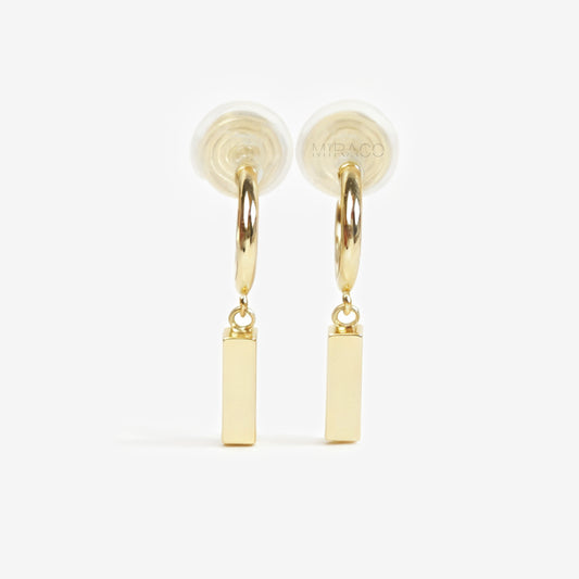 Gold Small Hoop Dangle Earrings with Rectangle Cubes, Invisible Clip On Drop Earrings, Non Pierced Minimalist Gold Clip On Earrings