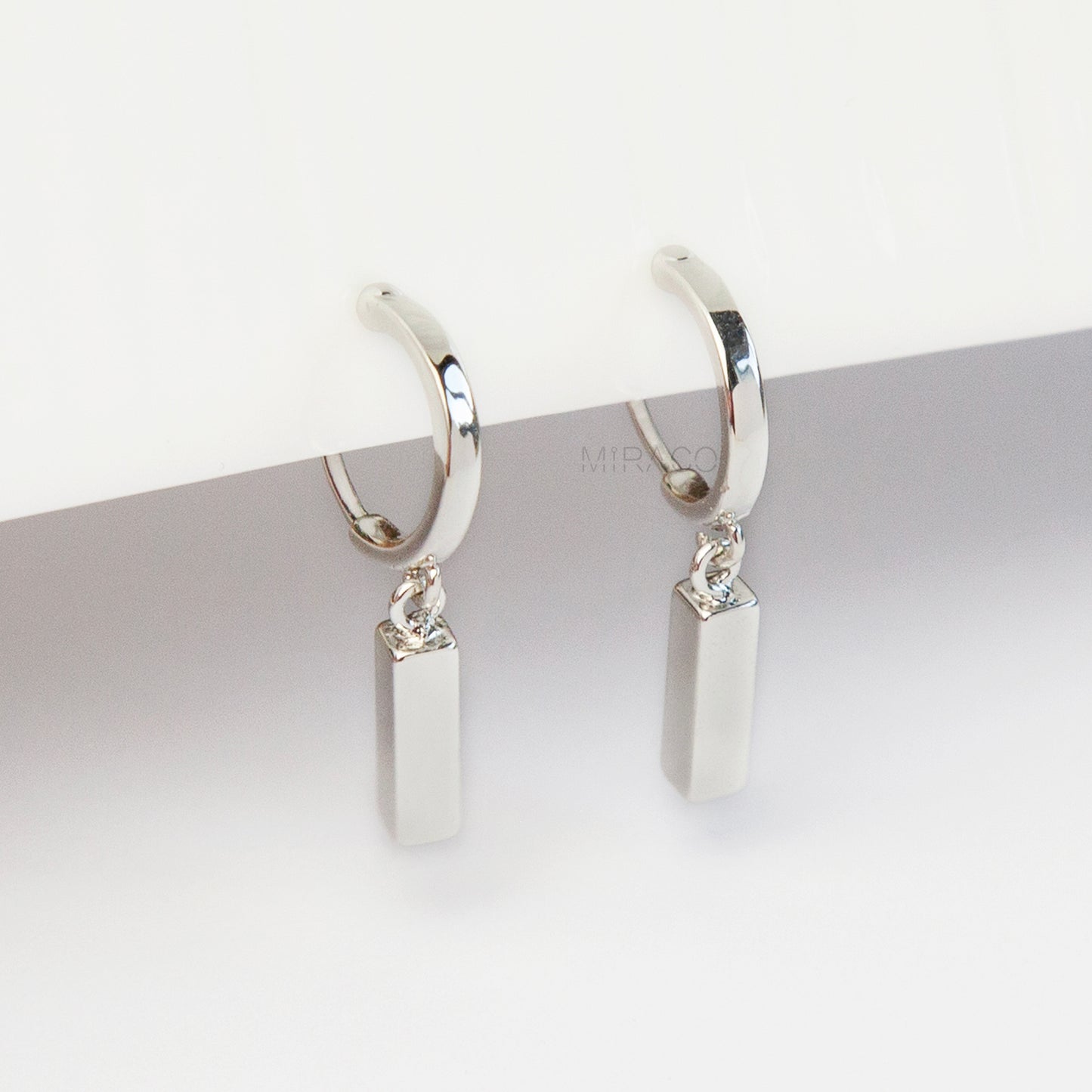 Silver Small Hoop Dangle Earrings with Rectangle Cubes, Invisible Clip On Drop Earrings, Non Pierced Minimalist Silver Clip On Earrings