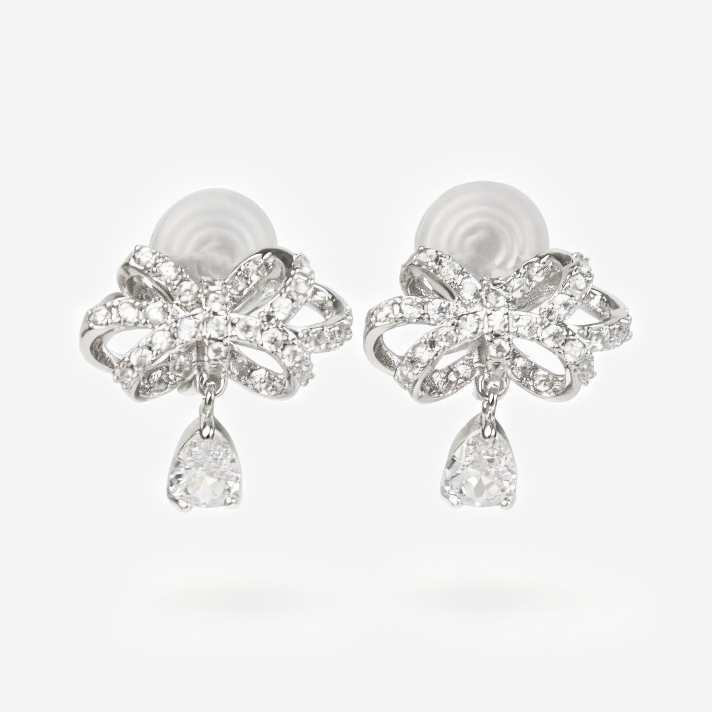 Crystal Bowknot Stud Drop Clip-On Earrings, Sparkling Clip On Earrings, Diamond Clip Ons for Non-Pierced Ears, Shimmering Butterfly Bow Stud