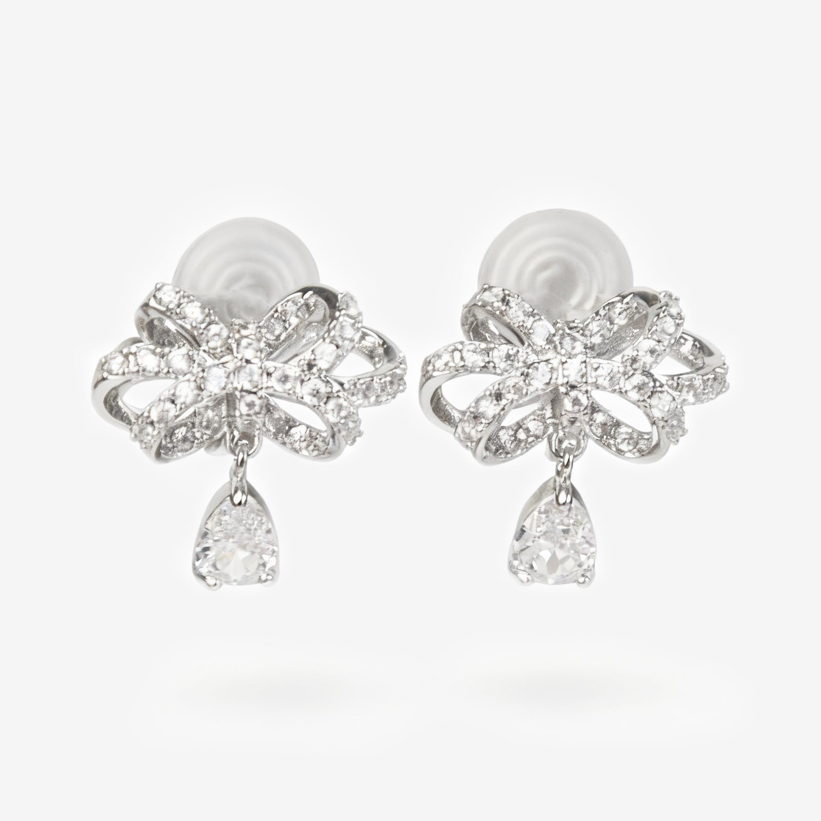 Crystal Bowknot Stud Drop Clip-On Earrings, Sparkling Clip On Earrings, Diamond Clip Ons for Non-Pierced Ears, Shimmering Butterfly Bow Stud