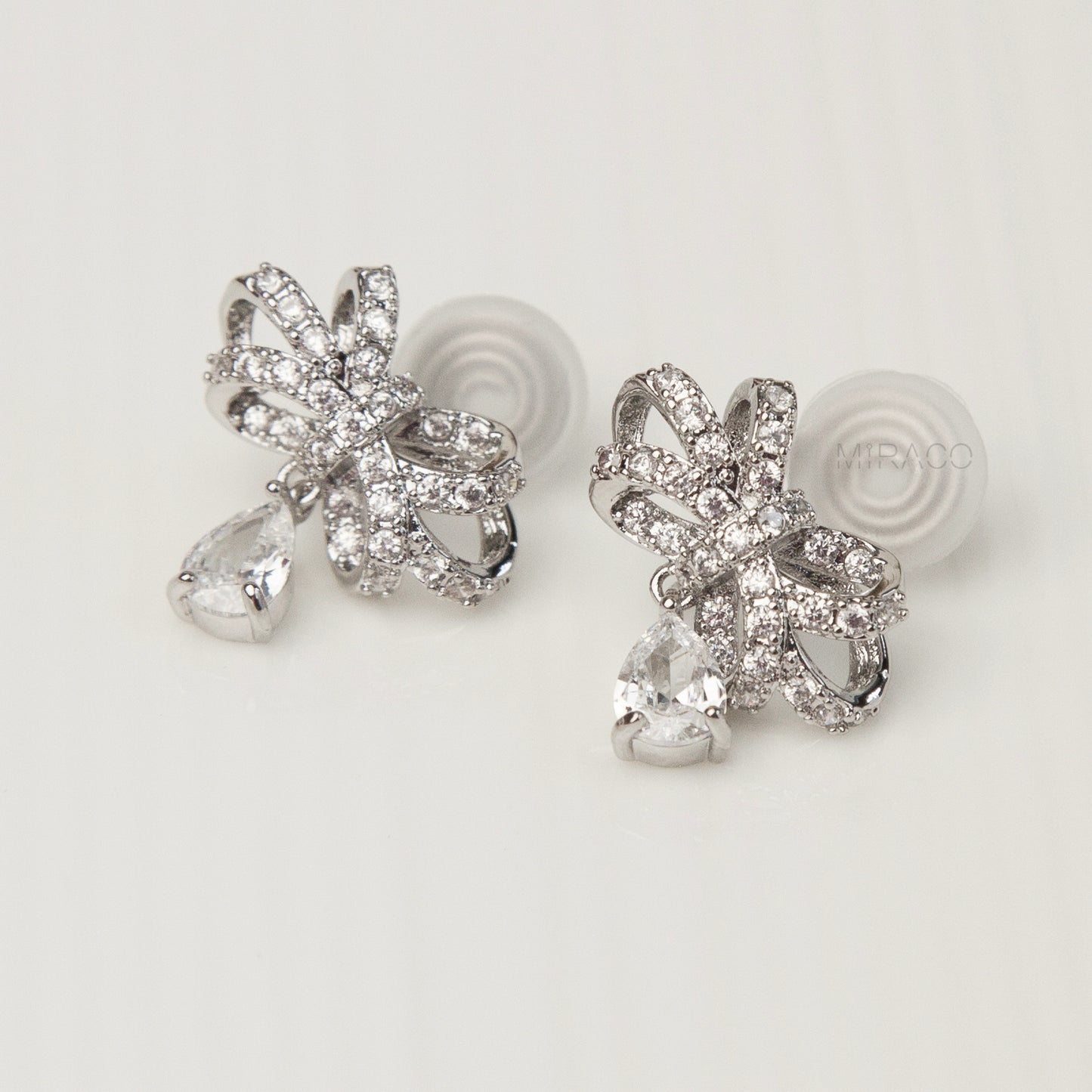 Crystal Bowknot Stud Drop Clip-On Earrings, Sparkling Clip On Earrings, Diamond Clip Ons for Non-Pierced Ears, Shimmering Butterfly Bow Stud