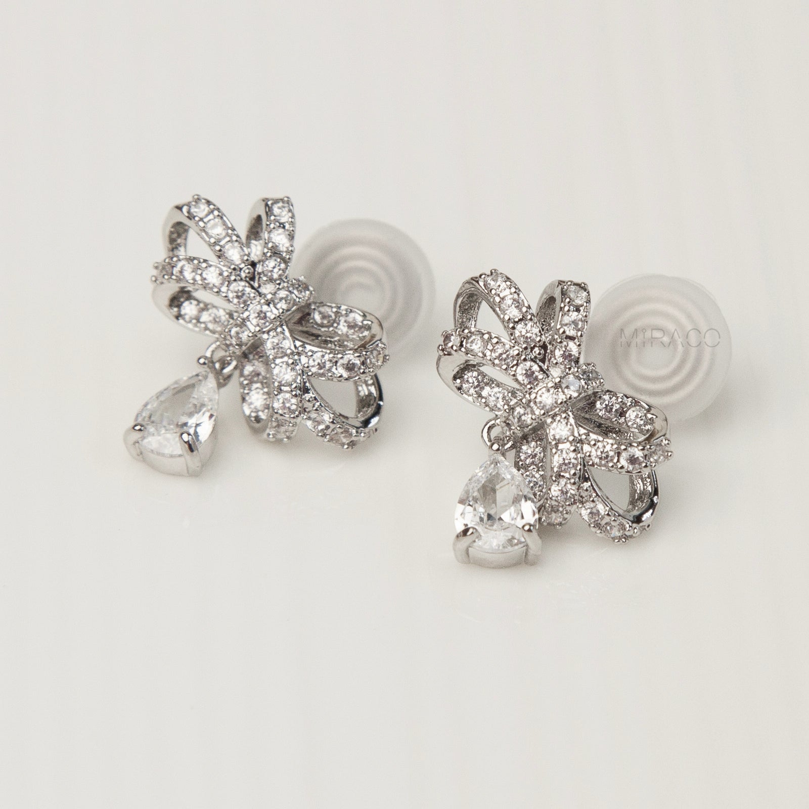 Crystal Bowknot Stud Drop Clip-On Earrings, Sparkling Clip On Earrings, Diamond Clip Ons for Non-Pierced Ears, Shimmering Butterfly Bow Stud