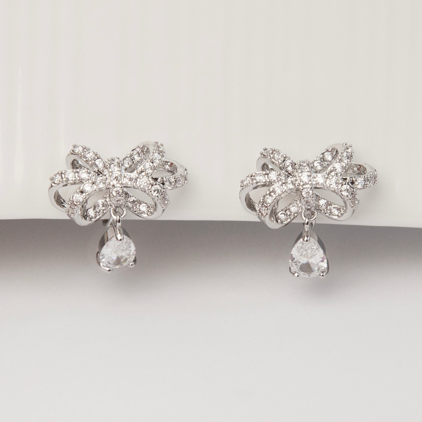 Crystal Bowknot Stud Drop Clip-On Earrings, Sparkling Clip On Earrings, Diamond Clip Ons for Non-Pierced Ears, Shimmering Butterfly Bow Stud