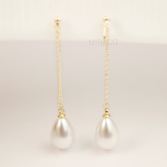 Clip On Pearl Earrings Long Dangle Clip-On Earrings, Minimal Gold Tassel Non Pierced Earrings