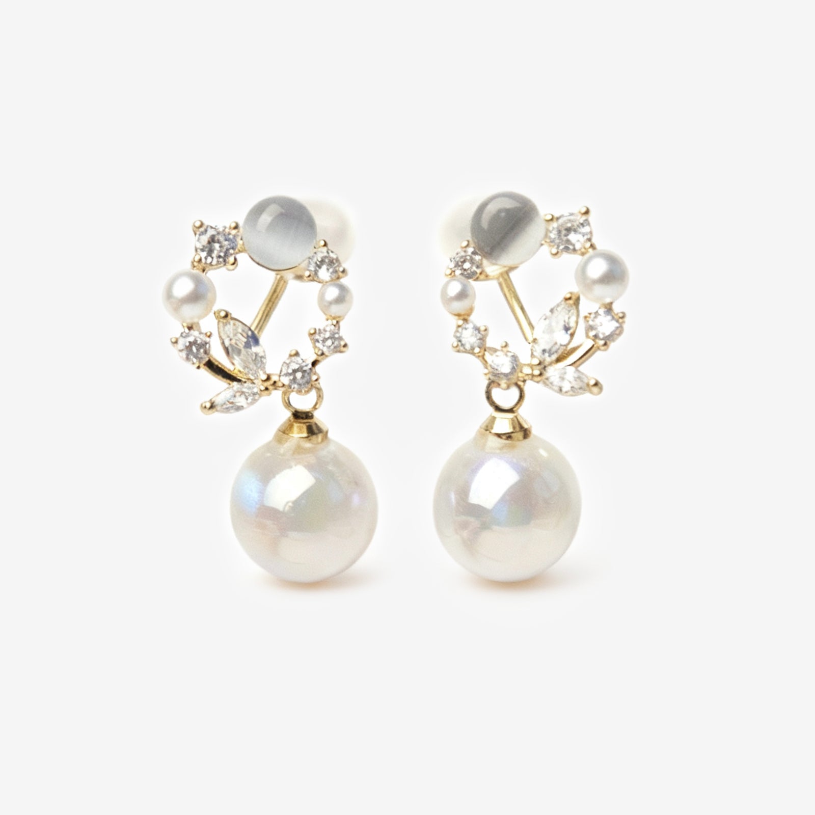 Opal Crystals Dangle Pearls Drop Earrings, Aura Mermaid Beads Non Pierced Earrings with Crystals Clip