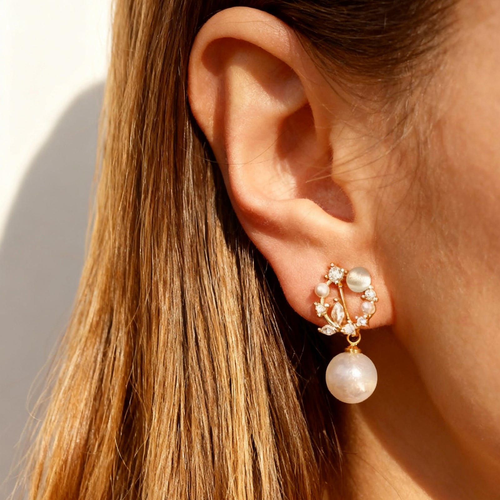 Opal Crystals Dangle Pearls Drop Earrings, Aura Mermaid Beads Non Pierced Earrings with Crystals Clip