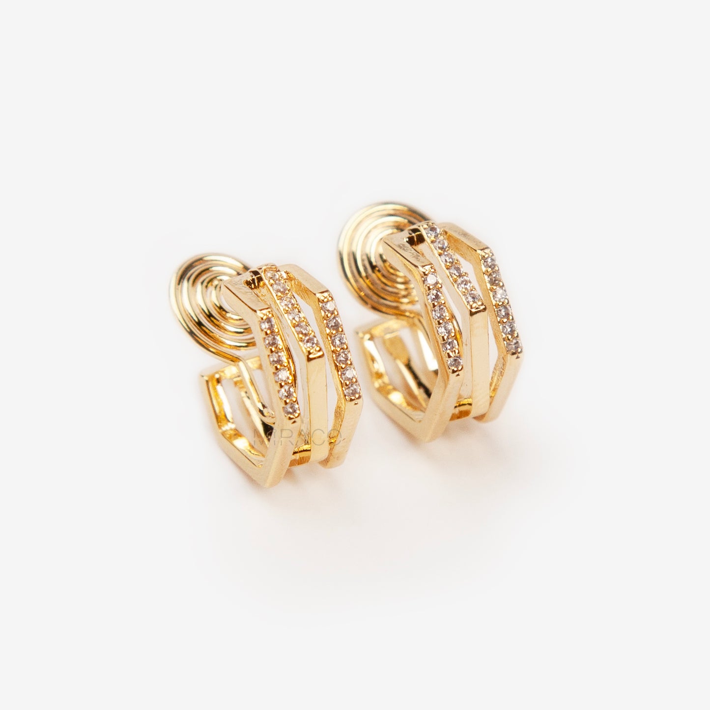 Clip On Stud Hoop Earrings Gold Plated Triple Huggie Earring