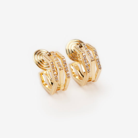 Clip On Stud Hoop Earrings Gold Plated Triple Huggie Earring