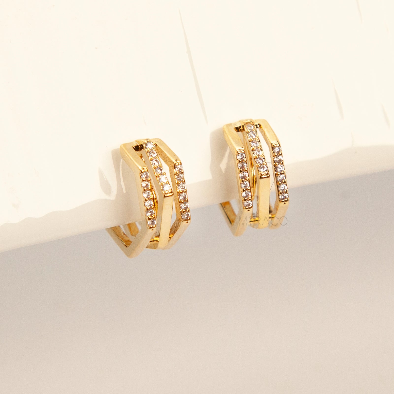 Clip On Stud Hoop Earrings Gold Plated Triple Huggie Earring