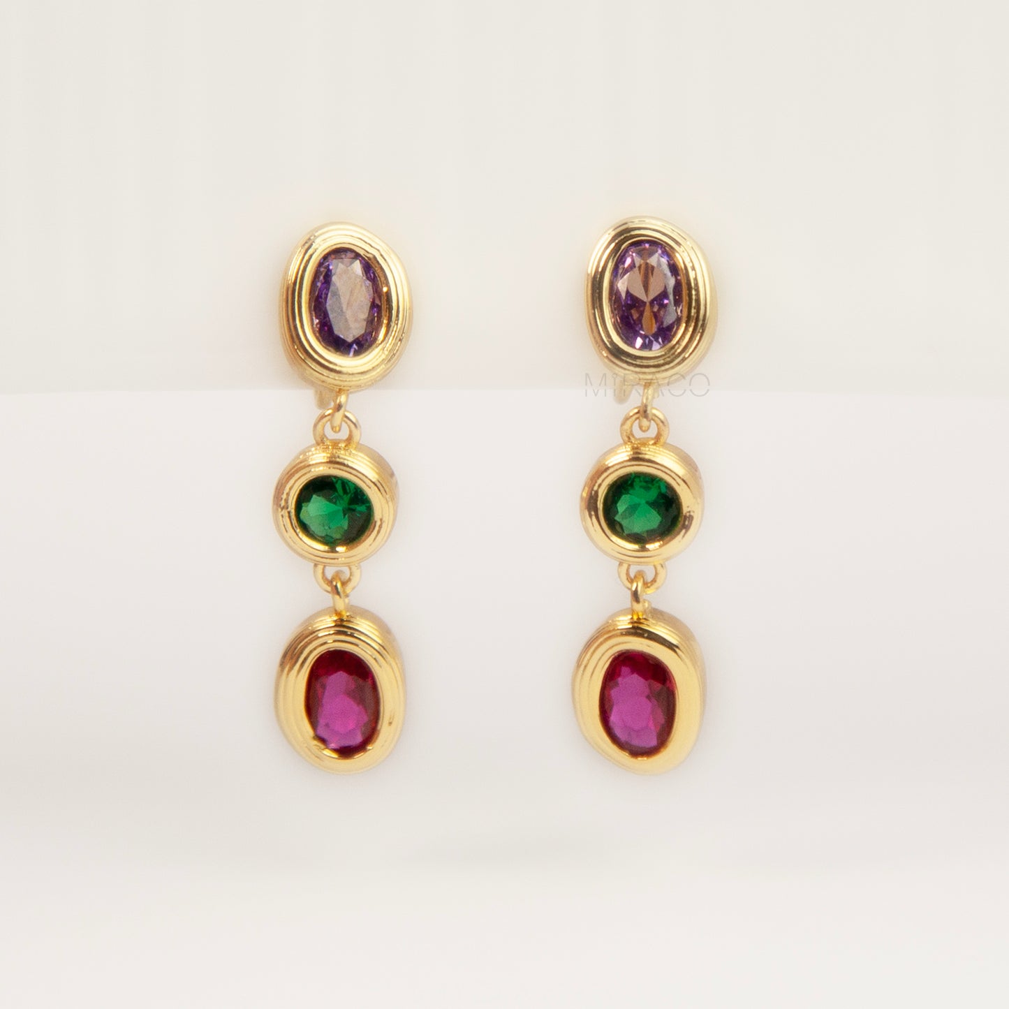 Clip On Dangle Colorful Crystal Dangle and Drop Earrings Purple Green Non Pierced Earrings