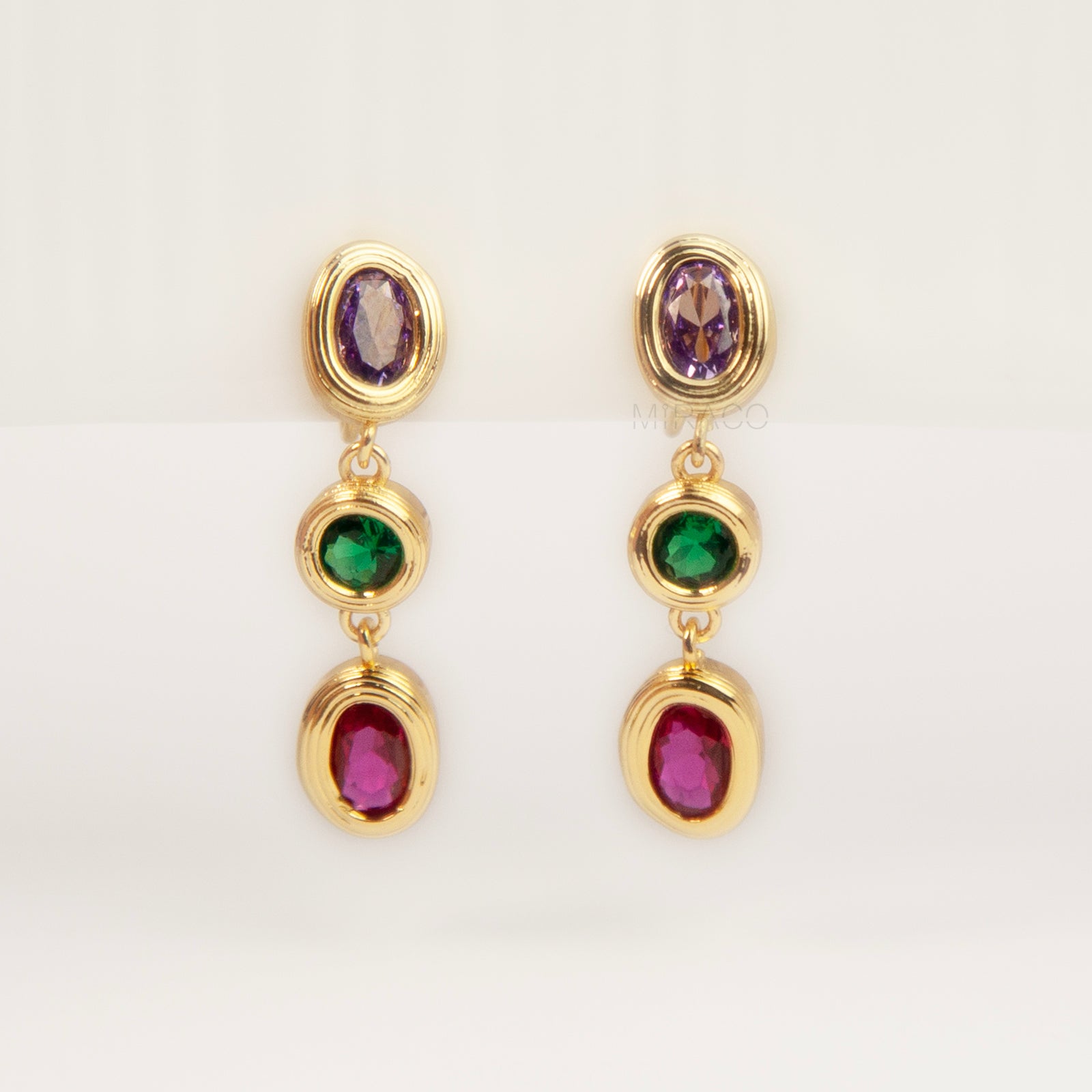 Clip On Dangle Colorful Crystal Dangle and Drop Earrings Purple Green Non Pierced Earrings