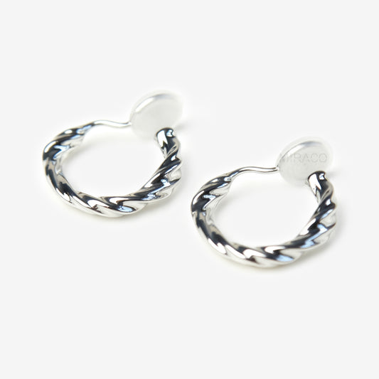 Silver Twisted Hoop Clip On Earrings