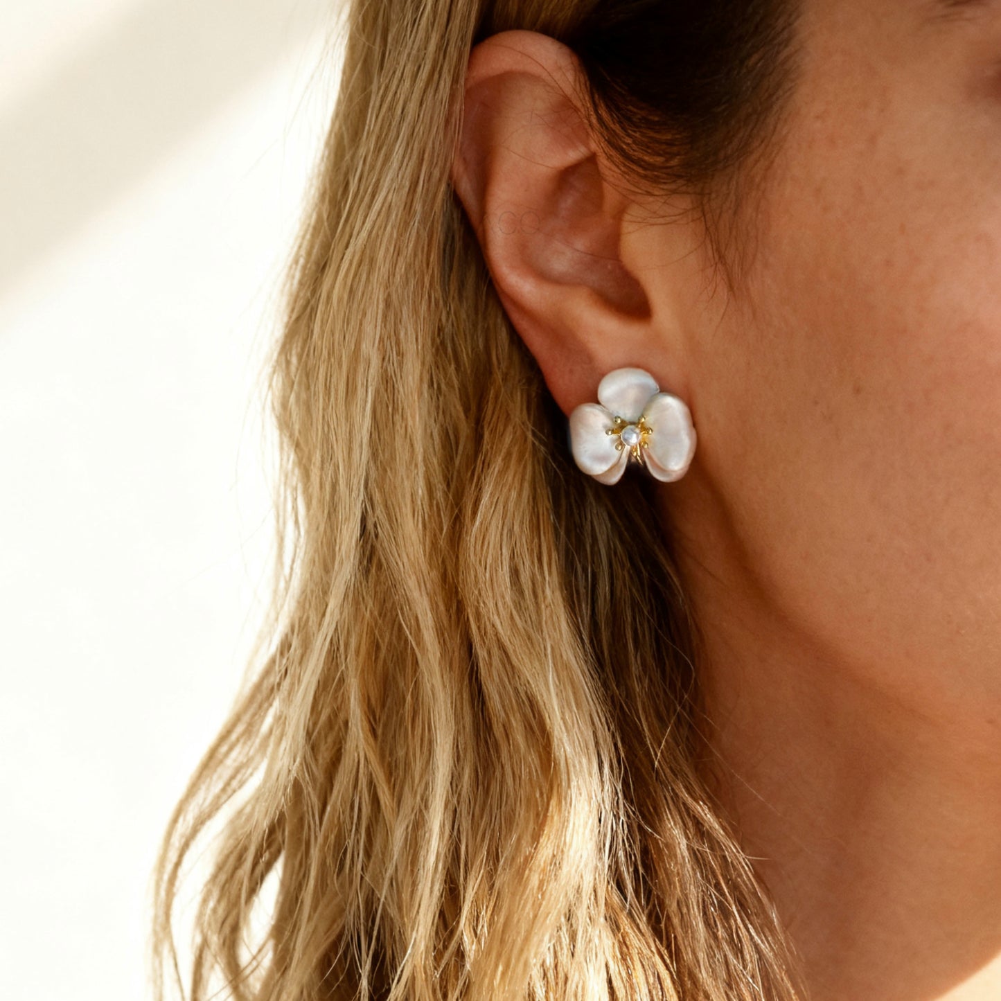 None Pierced Orchid Floral Earrings, Cute Flower Stud Earrings, Fairy Floral Wedding Bridal Studs Gift