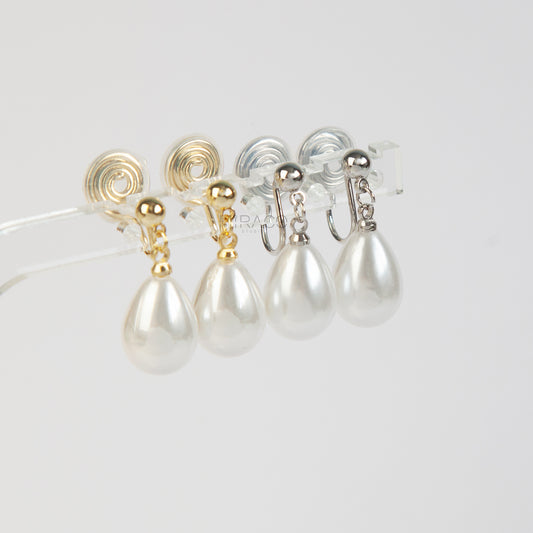 Teardrop Pearl Clip-On Earrings – Gold or Silver