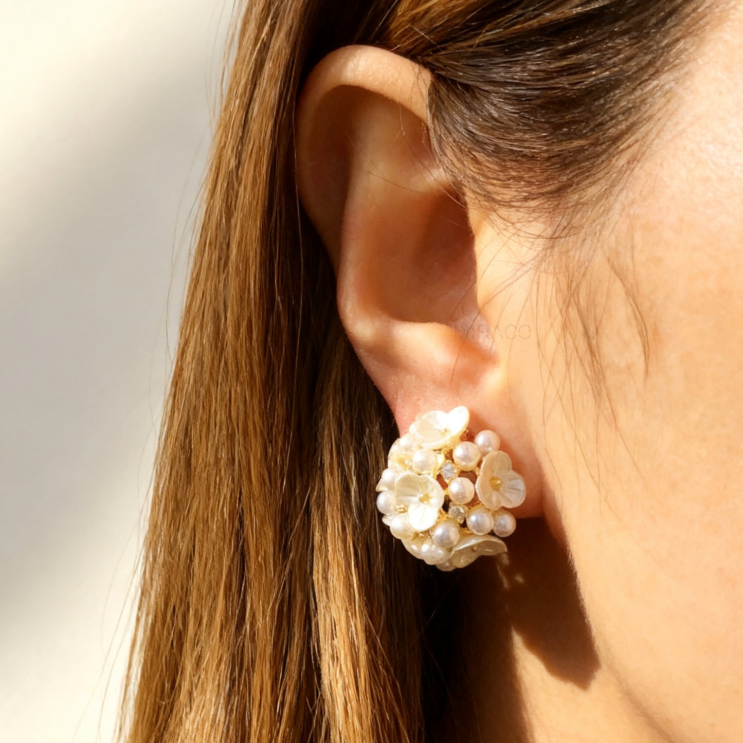 Fairy Pearls Flower Stud Earrings, Non Pierced Floral Ball Earrings Wedding Bridal Studs