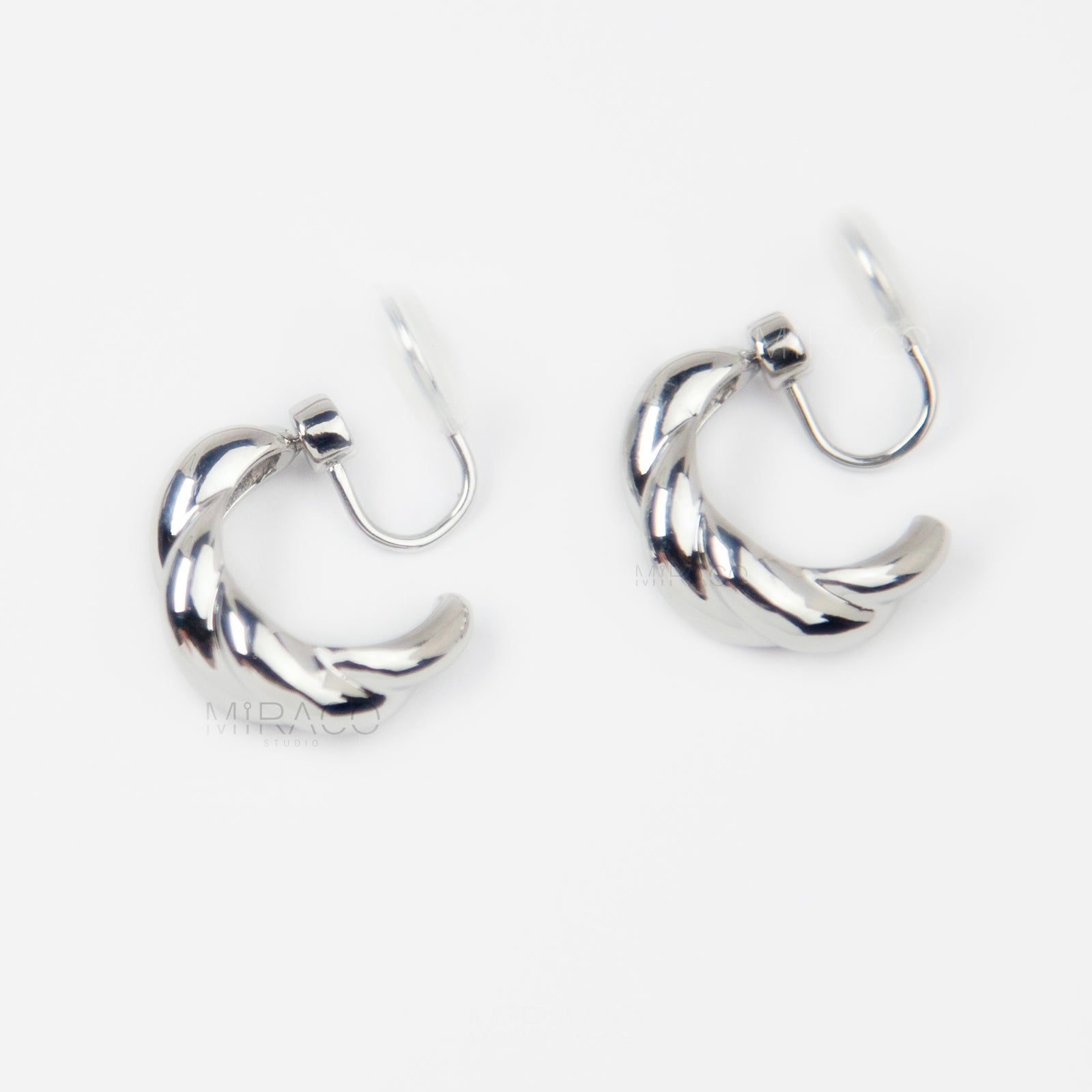 Coil Back Clip On Silver Hoops, Silver Colour Hoop Earrings, Non Pierced Medium Metal Huggies