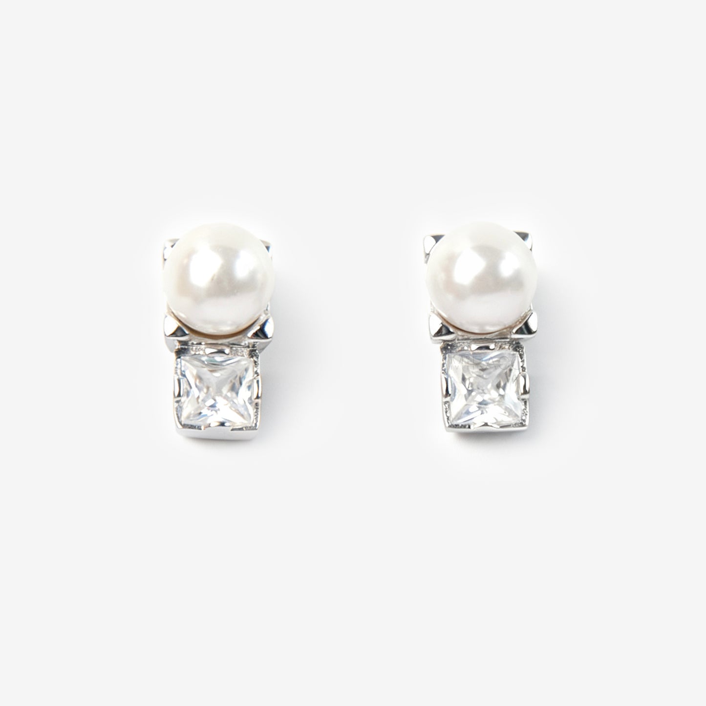 Clip On Pearl Diamond Stud Earrings
