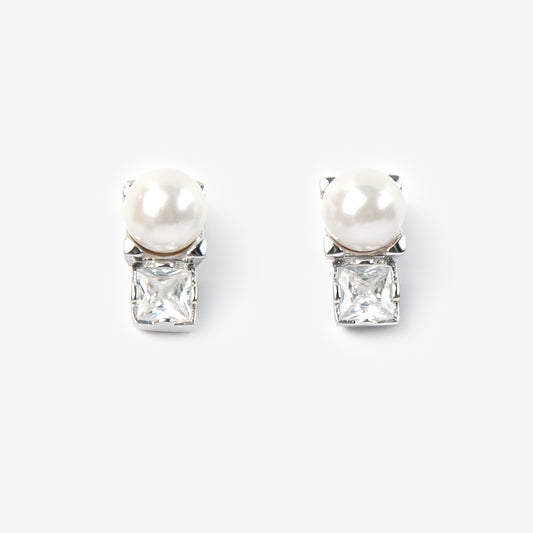Clip On Pearl Diamond Stud Earrings