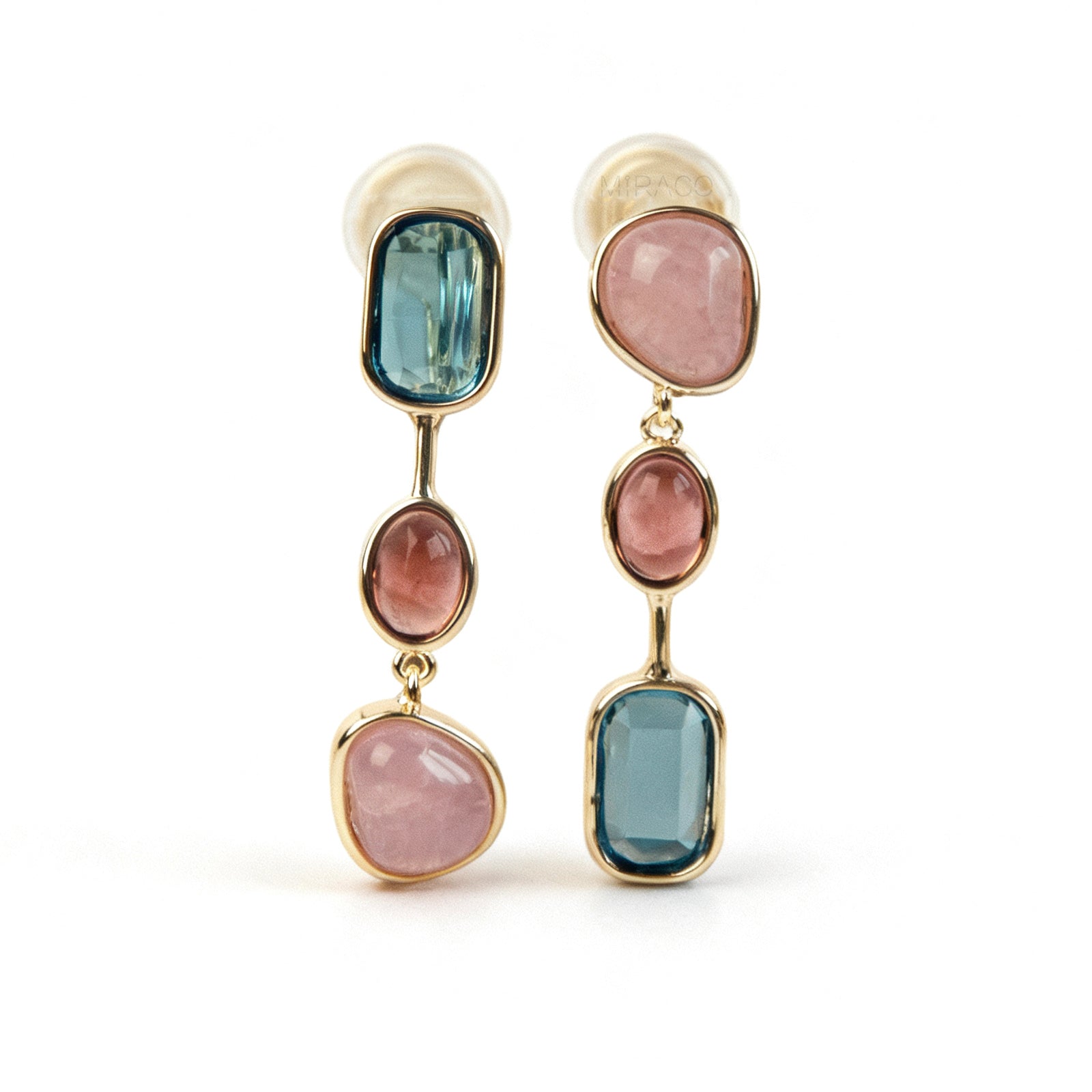 Clip On Dangle Earrings, Colourful Crystal Dangle and Drop Earring, Pink Stone Non Pierced earrings, Pair of earrings with multicolored gemstones