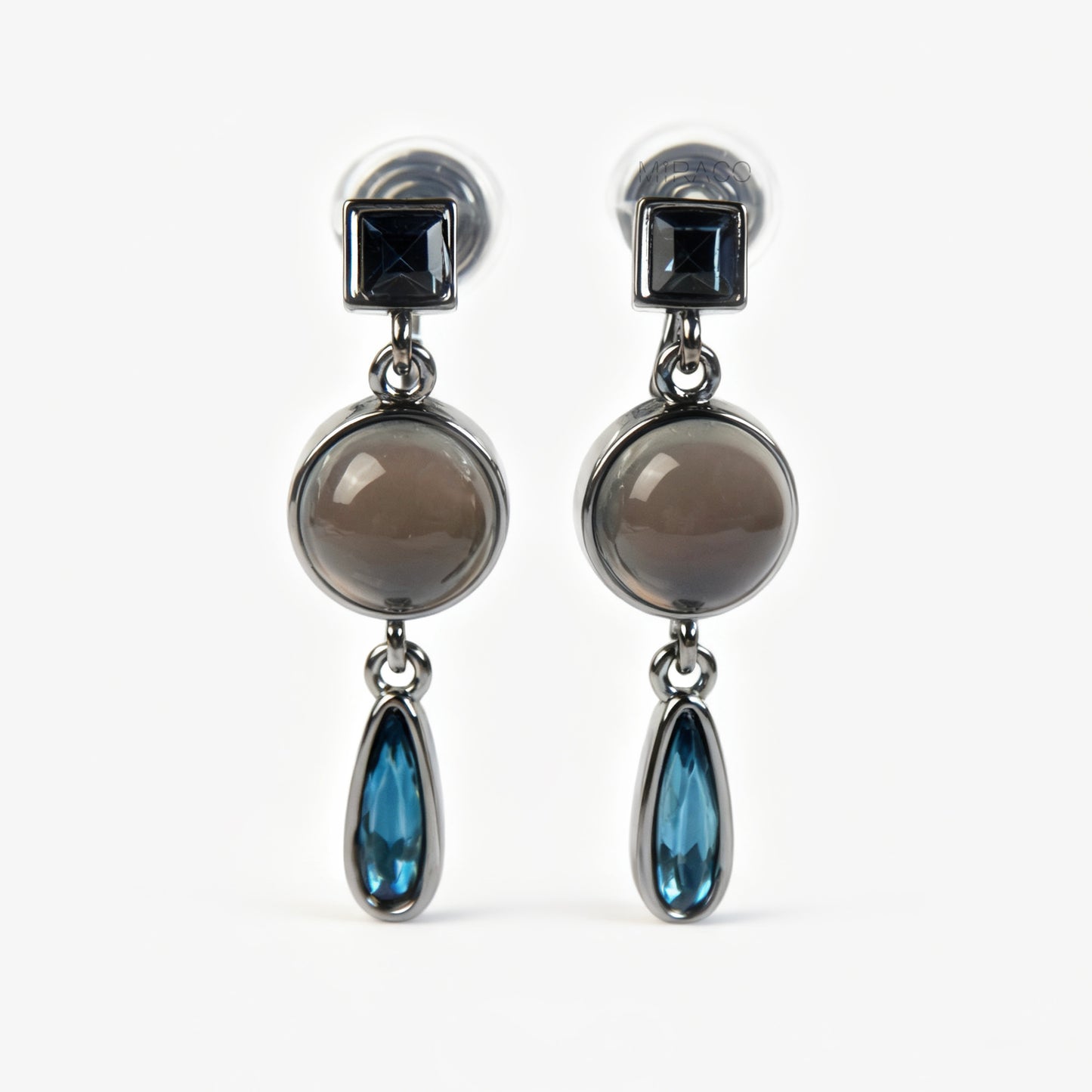 Clip On Navy Blue Diamond Gemstone Earrings, Clip On Dangle Earrings, Dark Crystal Dangle and Drop Earring