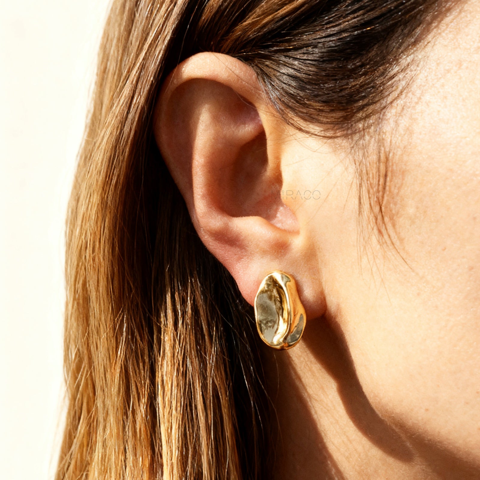 Button Stud Earrings, Modern Minimalist Earrings, Oval Metal Effect Clip On Studs, Non-Pierced Earrings