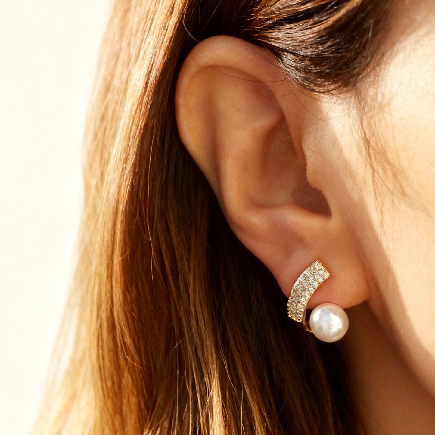 Pearls CZ Stud Clip On Earrings, Silver or Gold Ear Wrap Stud None Pierced Earrings