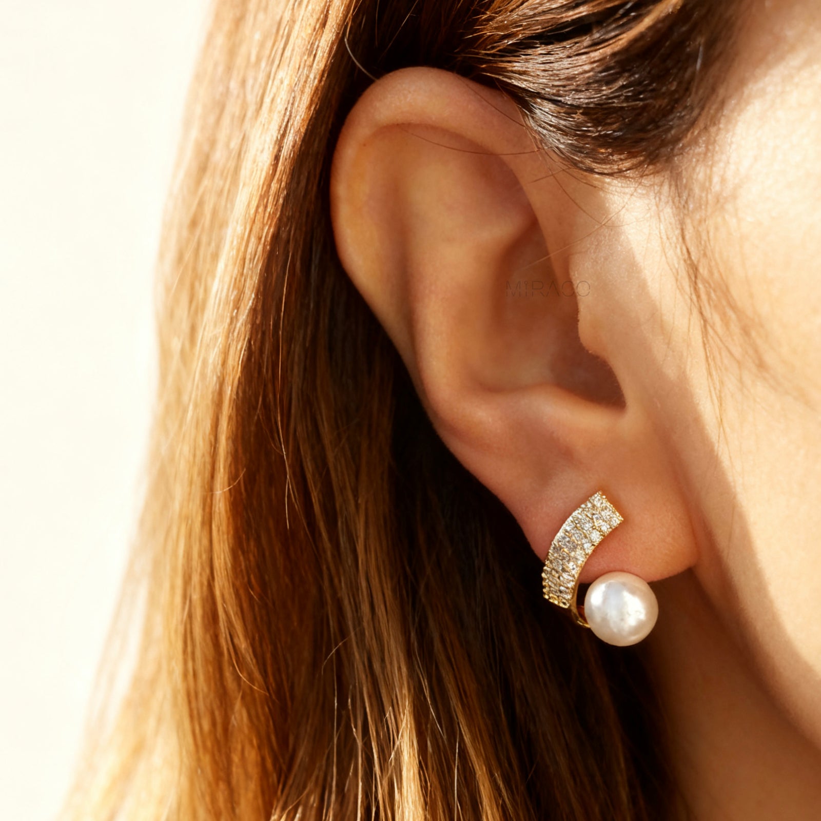 Pearls CZ Stud Clip On Earrings, Silver or Gold Ear Wrap Stud None Pierced Earrings