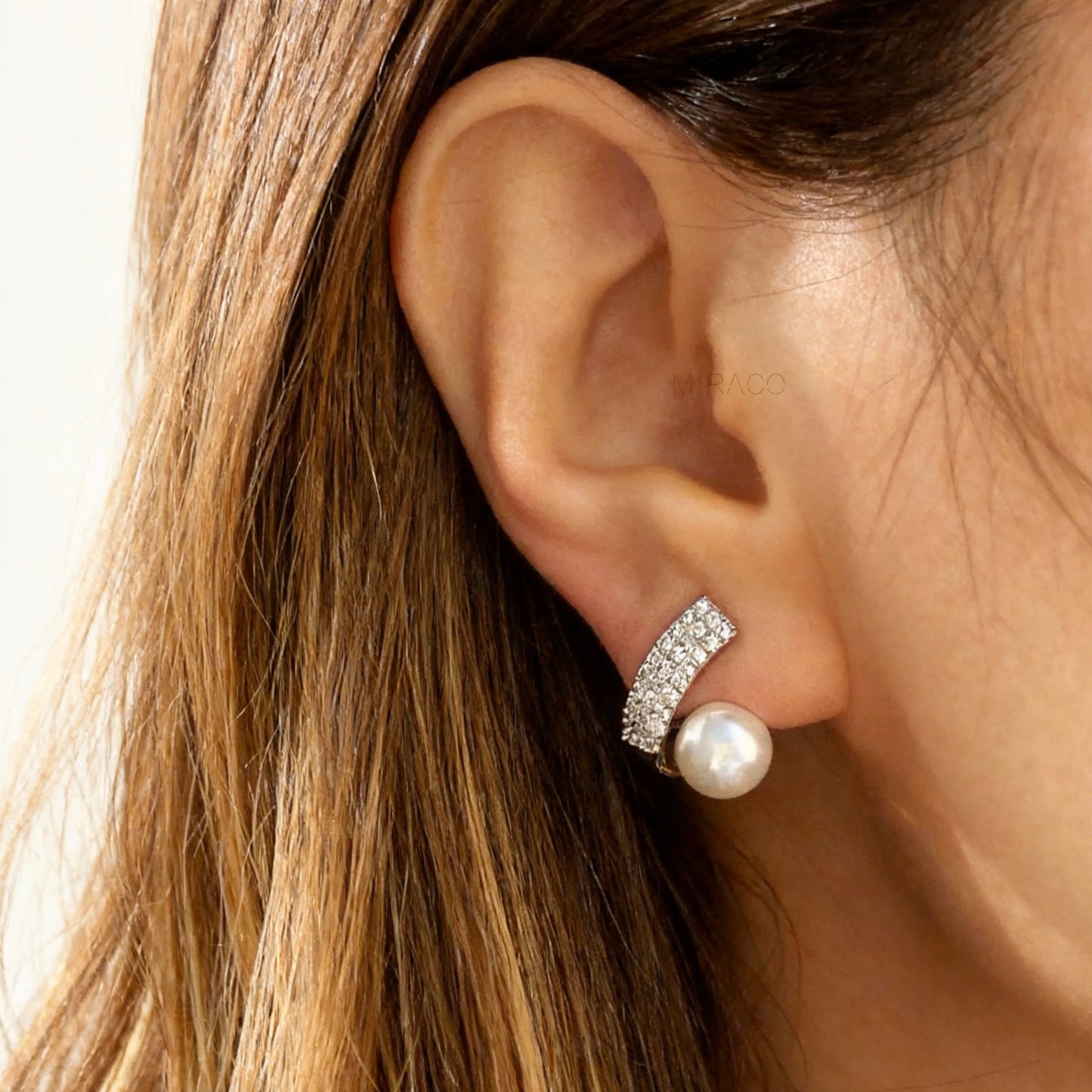 Pearls CZ Stud Clip On Earrings, Silver or Gold Ear Wrap Stud None Pierced Earrings