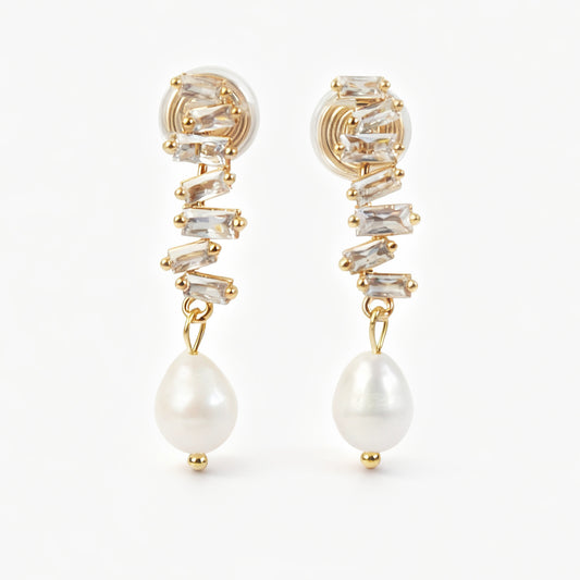 Clip On Pearls Earrings Non Pierced Crystal Cluster Drop Earrings With Freshwater Pearls