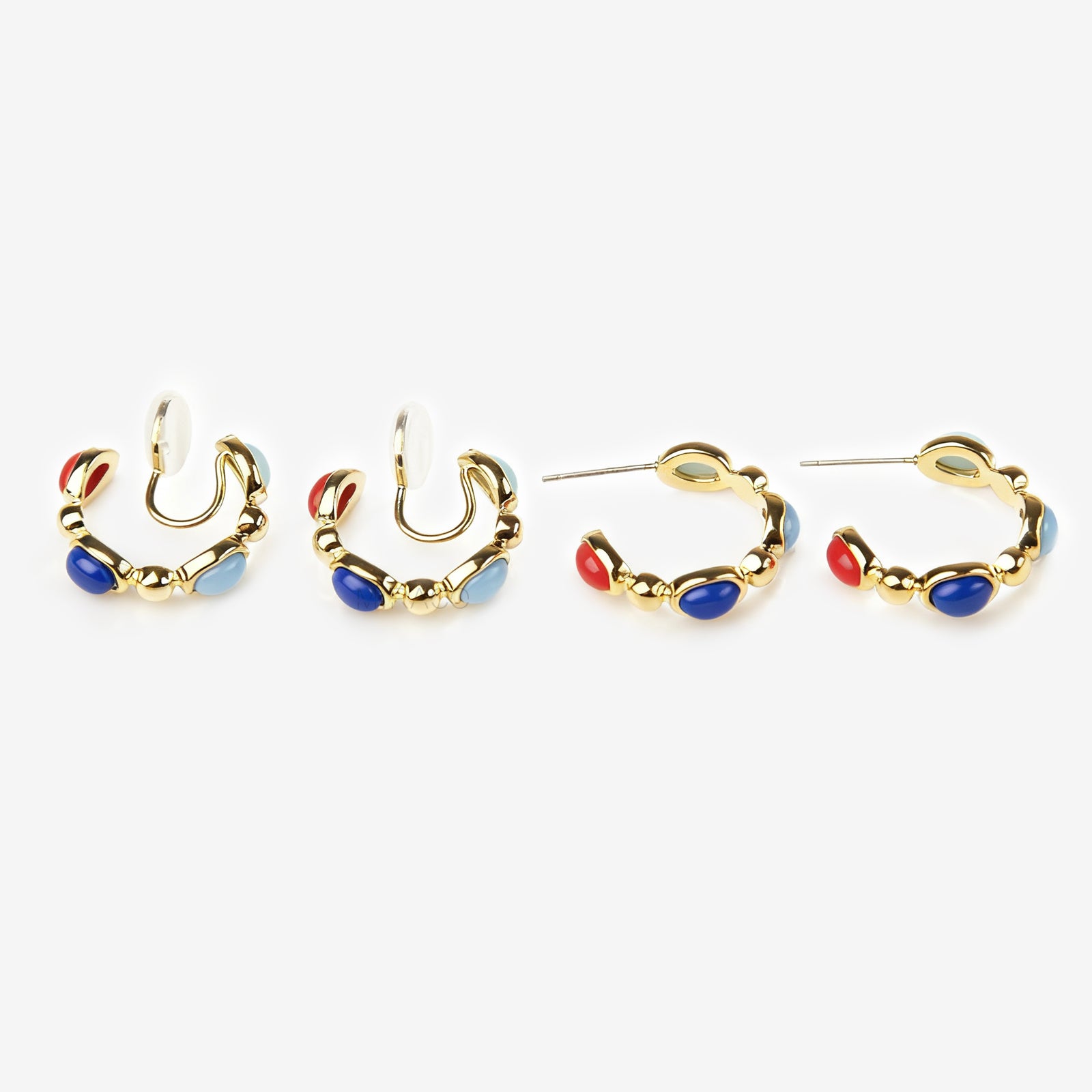 Rainbow Stone Clip On Huggie Earrings