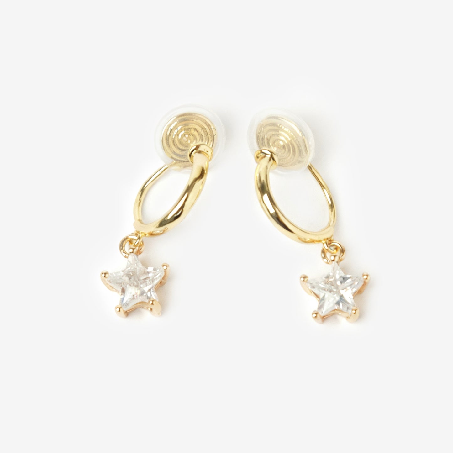 Gold Star Dangle Hoop Clip-On Earrings with CZ Crystal Diamonds Star, 5 Points Star Diamond Clip On Earrings, None Pierced Crystal Ear Clips