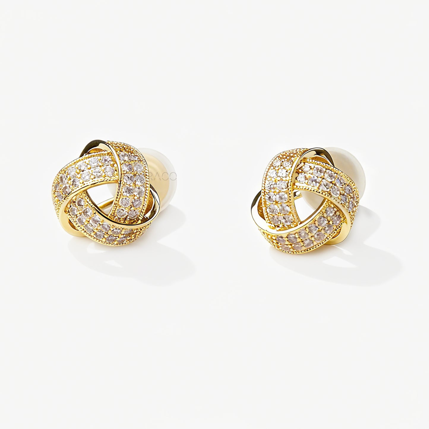 Gold-Tone Knot Stud Earrings, Twist Circle Diamond Studs, Minimalist Non Pierced Bridal Studs