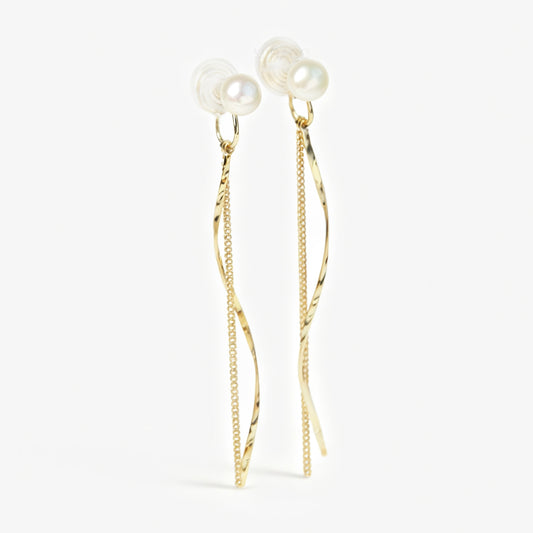 Genuine Freshwater Pearl Clip On Dangle Earrings, Minimalist Freshwater Pearls Earrings, Non Pierced Small Pearl Long Chain Tassel Earrings, Gift for Her, Wedding Earrings, Bridal Earrings