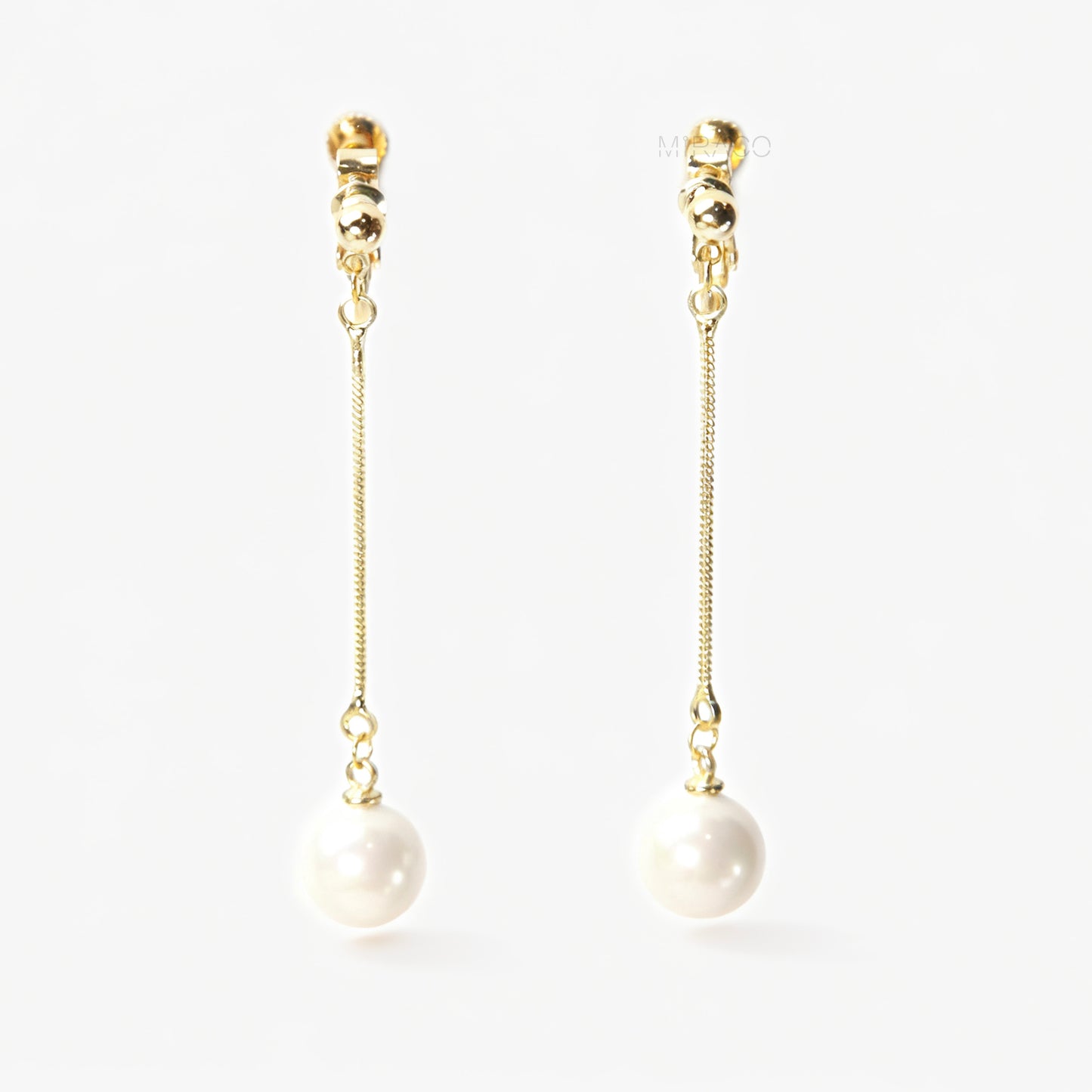Gold Long Pearl Drop Clip-On Earrings