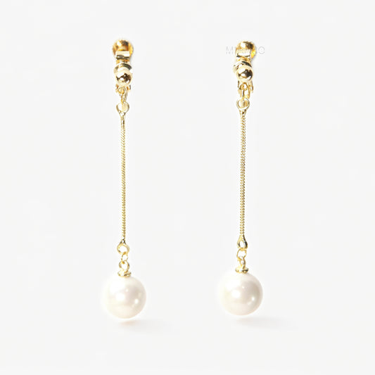 Gold Long Pearl Drop Clip-On Earrings