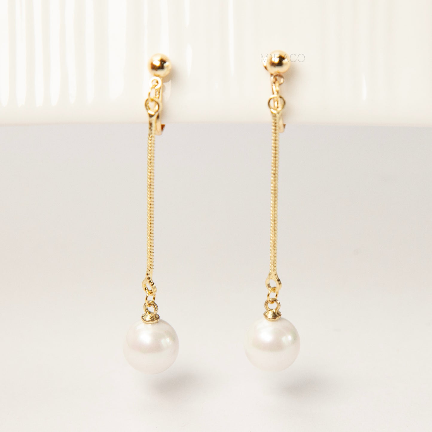 Gold Long Pearl Drop Clip-On Earrings