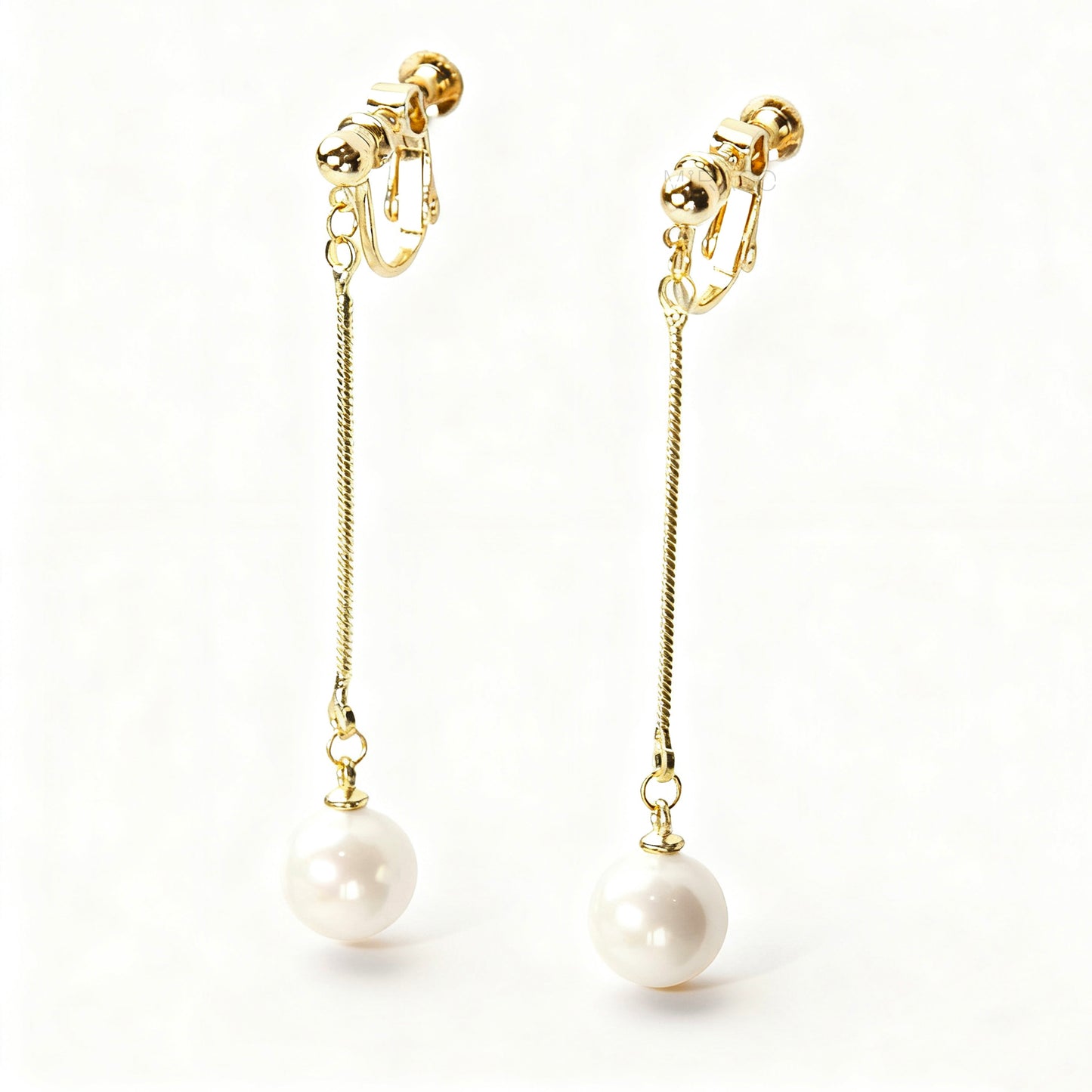 Gold Long Pearl Drop Clip-On Earrings