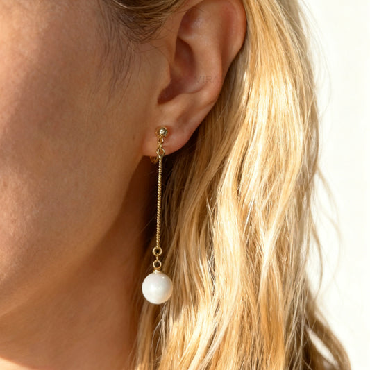Gold Long Pearl Drop Clip-On Earrings