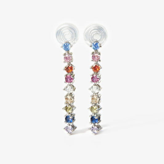 Minimalist Crystal Cluster Dangle Earrings, Clip On Stone Drop Earrings, Silver Rainbow Crystal