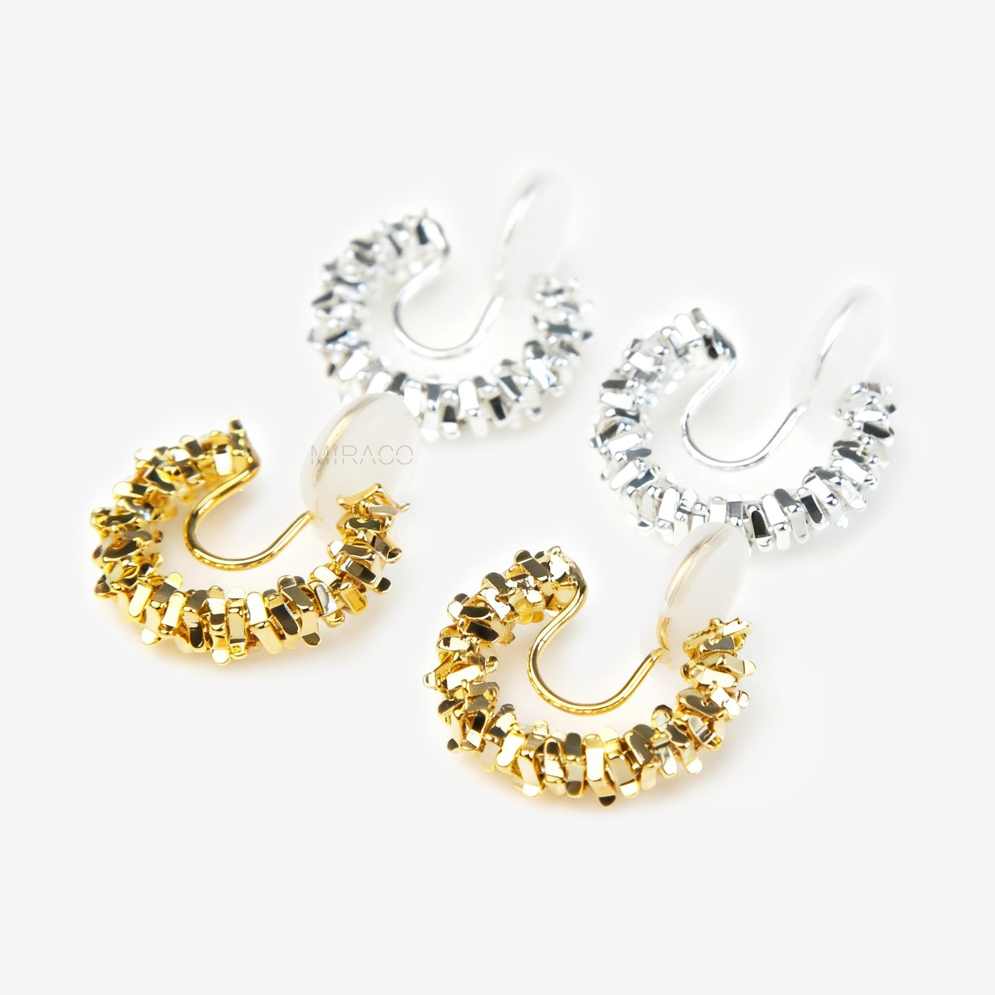 Cube Beaded Hoop Earrings Gold or Silver, Simple Geometric Small Huggies Non Pierced Earrings Ear Clips