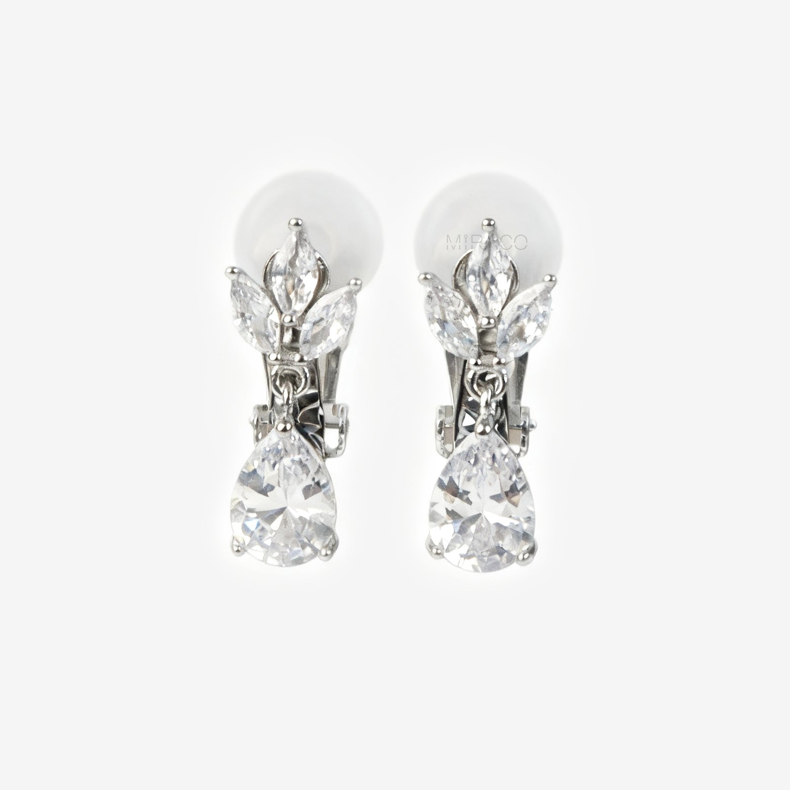 Clip On Diamond Earrings, Crystal Dangle Earrings, Clear Crystal Leaf Dangle and Drop Earrings, Non-Pierced Plant Paddle Back Earrings