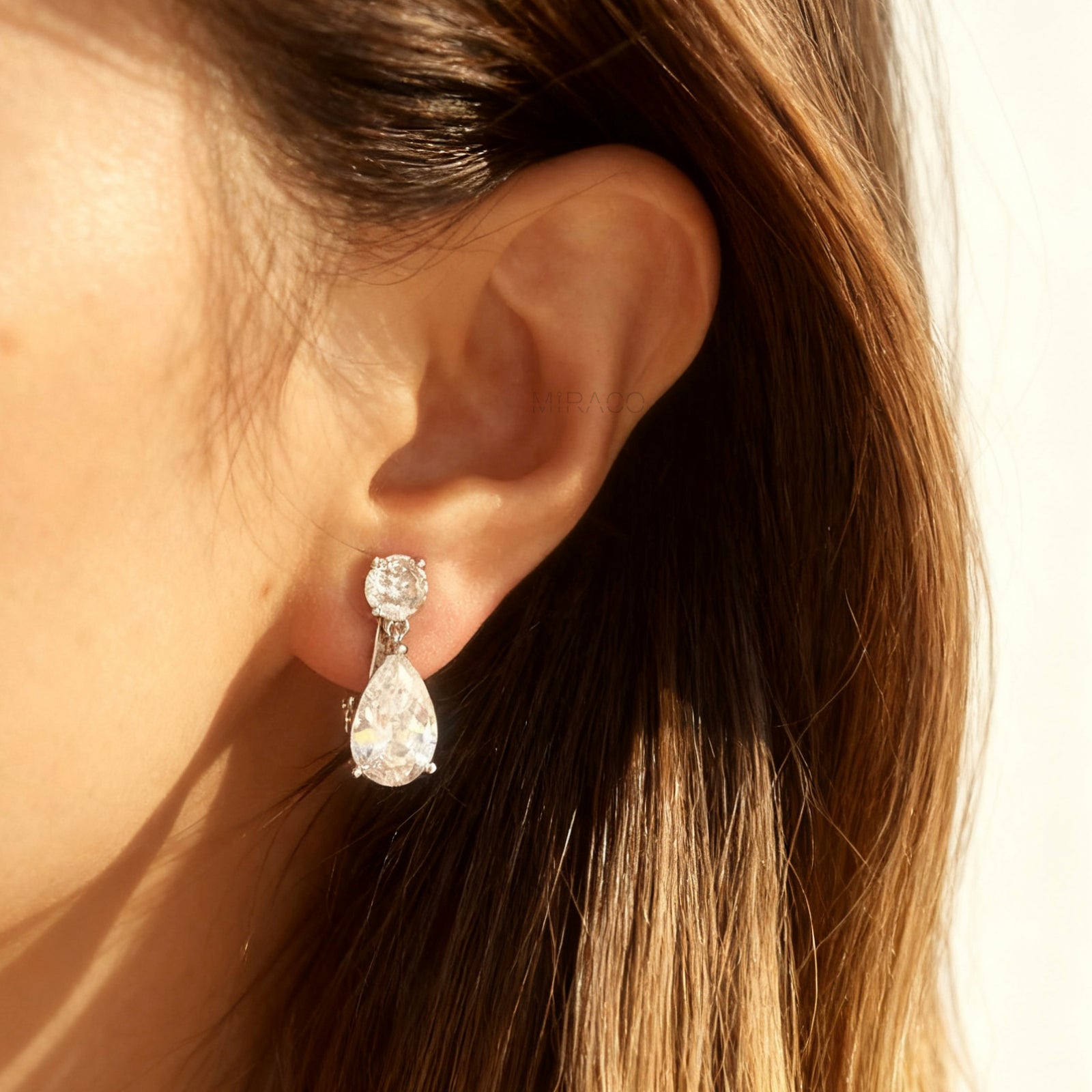 Clip On Diamond Earrings, Crystal Dangle Earring, Clear Crystal Water Drop Dangle and Drop Earrings, Non-Pierced Droplet Earring